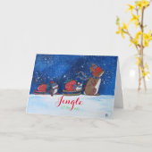 Kerst Aardbeien grillige Bunny Rabbit Sled Kaart (Gele Bloem)