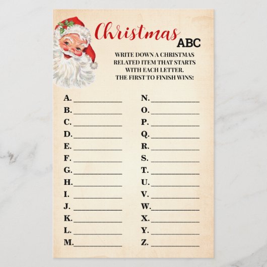 Kerst ABC  Santa Game Kaart (Voorkant)