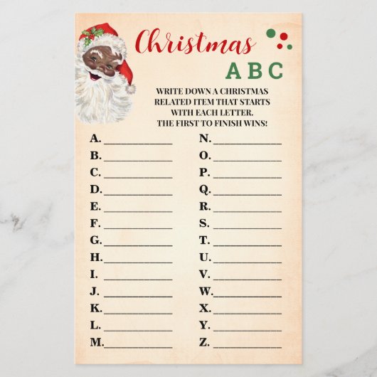 Kerst ABC  Santa Game Kaart (Voorkant)
