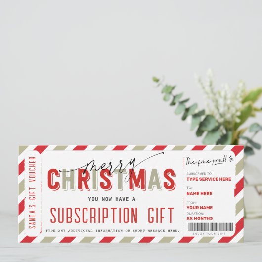 Kerst Abonnement SERVICE Cadeaubon Kaart (Staand voorkant)