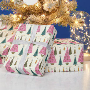 Kerst abstracte bomen in mid-century modern stijl cadeaupapier