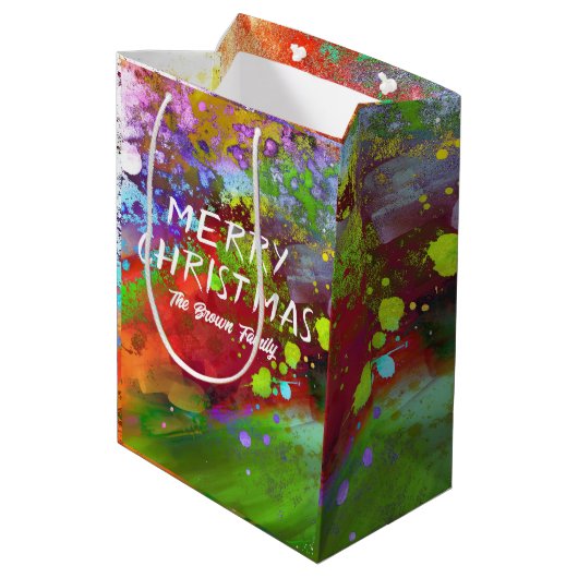 Kerst abstracte kunst rood en groen op maat medium cadeauzakje (Achterkant Gekanteld)