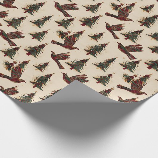 Kerst Abstracte vogels en bomen inpakpapier (Hoek)