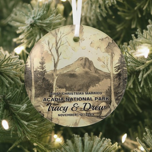 Kerst Acadia National Park Sepia getrouwd Glas Ornament (Insitu)