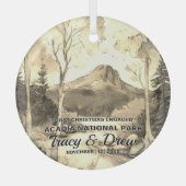 Kerst Acadia National Park Sepia verloofd paar Glas Ornament (Voorkant)