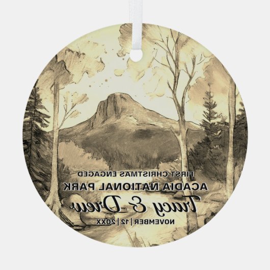 Kerst Acadia National Park Sepia verloofd paar Glas Ornament (Achterkant)