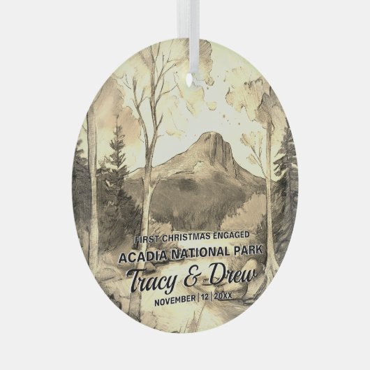 Kerst Acadia National Park Sepia verloofd paar Glas Ornament (Voorkant Rechts)