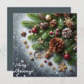 Kerst achtergrond met sneeuw, dennen en kegels feestdagenkaart (Voorkant / Achterkant)