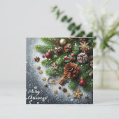 Kerst achtergrond met sneeuw, dennen en kegels feestdagenkaart (Staand voorkant)