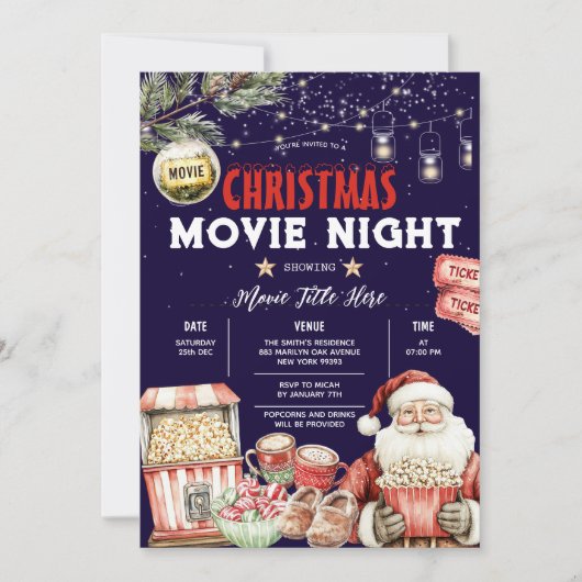 Kerst Achtertuin Film Night Popcorn Santa Party Kaart (Voorkant)