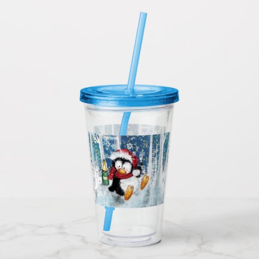 Kerst Acryl Tumbler Gelukkige Pinguïn - Grappig Acryl Drinkbeker (Achterkant)
