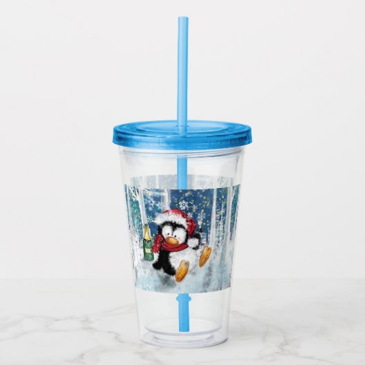 Kerst Acryl Tumbler Gelukkige Pinguïn - Grappig Acryl Drinkbeker (Voorkant)