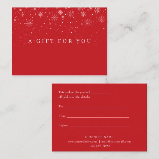 Kerst Activiteiten Sneeuwvlokken Cadeaubewijs Kortingskaartje (Voorkant / Achterkant)