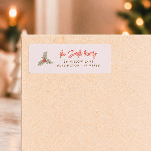 Kerst-adreslabel met hulst 'Merry & Bright' Etiket