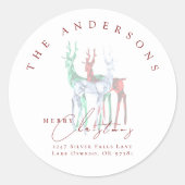 Kerst-adreslabel met kristallen rendier in edelste ronde sticker (Voorkant)