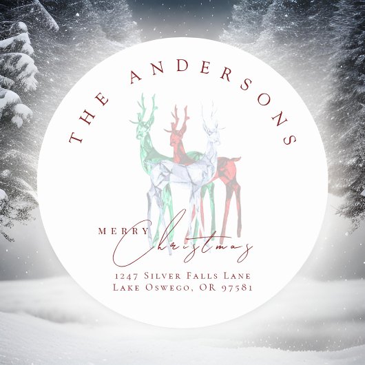 Kerst-adreslabel met kristallen rendier in edelste ronde sticker