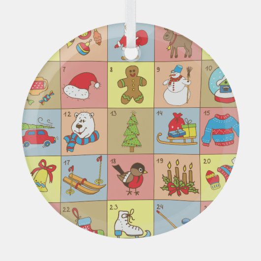 Kerst Advent: Doodle Element Collectie Glas Ornament (Voorkant)