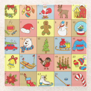 Kerst Advent: Doodle Element Collectie Glazen Onderzetter