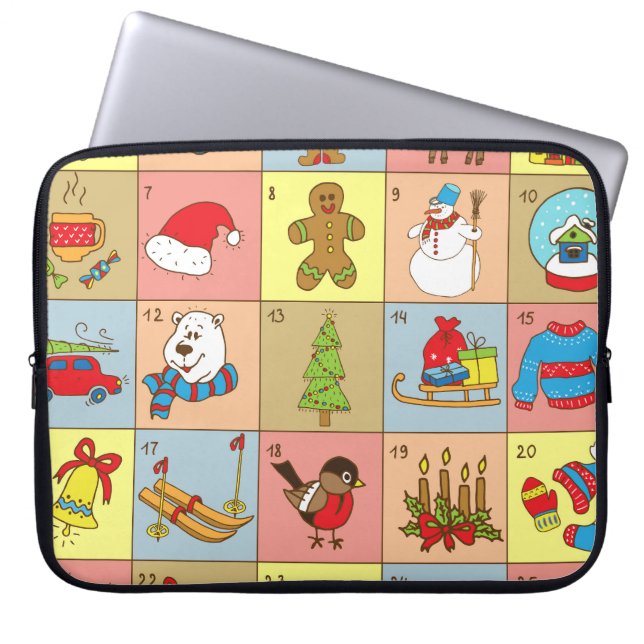 Kerst Advent: Doodle Element Collectie Laptop Sleeve (Voorkant)