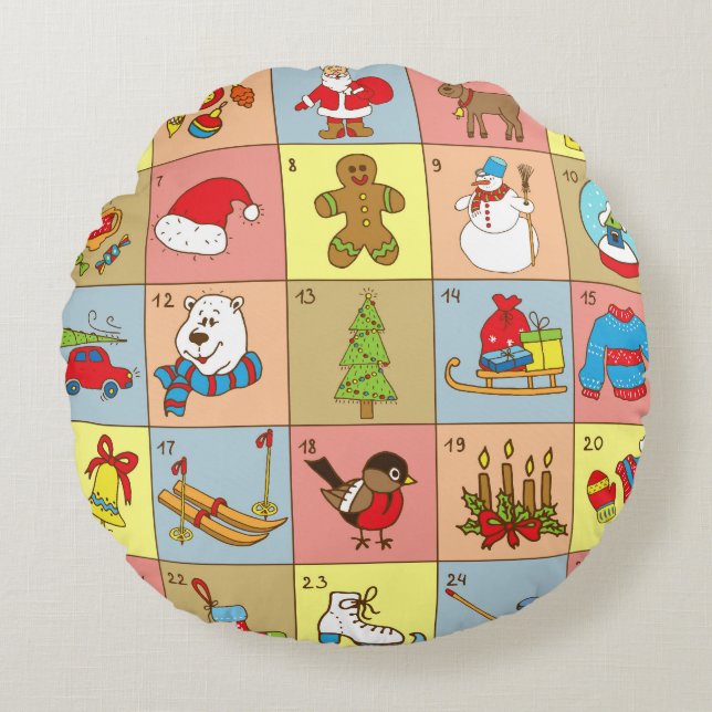 Kerst Advent: Doodle Element Collectie Rond Kussen (Voorkant)
