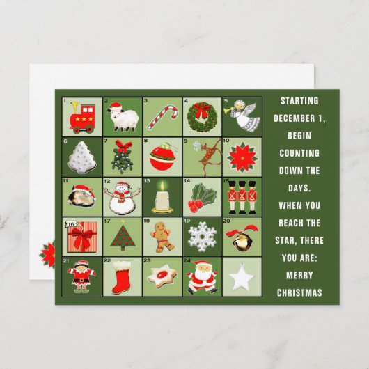 Kerst Advent Kalender briefkaart (Voorkant / Achterkant)