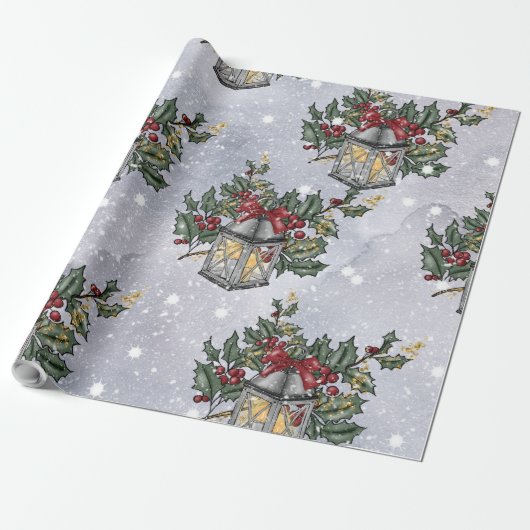 Kerst Advent Lantaarn Patroon Cadeaupapier (Uitgerold)