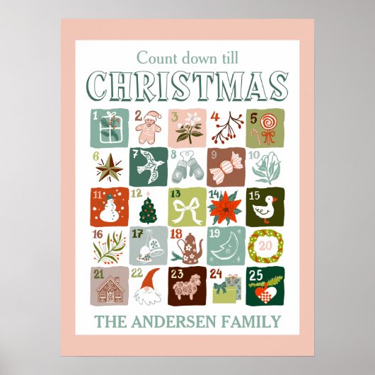 Kerst adventkalender aftellen poster (Voorkant)