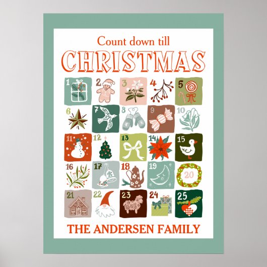 Kerst adventkalender aftellen poster (Voorkant)