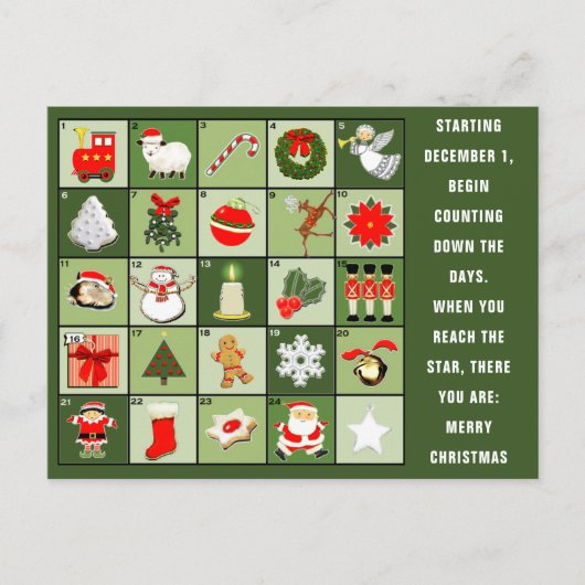Kerst Adventkalender ansichtkaart Feestdagenkaart (Voorkant)