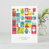 Kerst Adventkalender Cartoonstijl Kerstmis Feestdagenkaart (Staand voorkant)