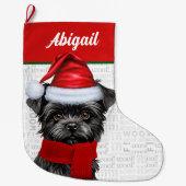 Kerst Affenpinscher Hond Naam Woof Achtergrond Grote Kerstsok (Voorkant)