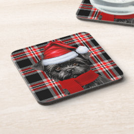 Kerst Affenpinscher Hond Red Plaid Vakantie Bier Onderzetter