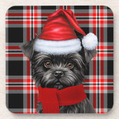 Kerst Affenpinscher Hond Red Plaid Vakantie Bier Onderzetter (Voorkant)