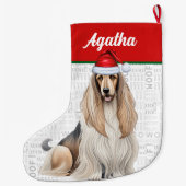 Kerst Afghaanse Hound Dog Naam Woof Achtergrond Grote Kerstsok (Achterkant)