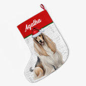 Kerst Afghaanse Hound Dog Naam Woof Achtergrond Grote Kerstsok (Achterkant (Hangend))