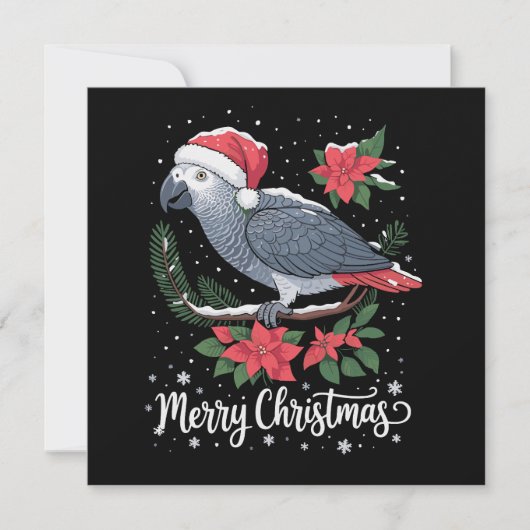 Kerst Afrikaanse Grijze Papegaai  Feestdagenkaart (Voorkant)