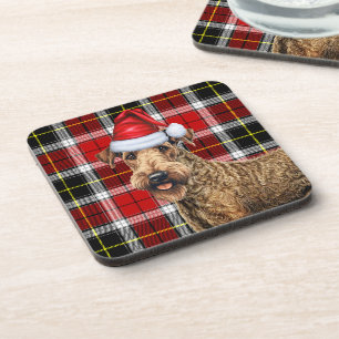 Kerst Airedale Terrier Hond Red Plaid Vakantie Bier Onderzetter