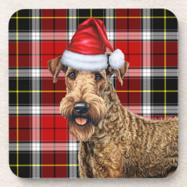 Kerst Airedale Terrier Hond Red Plaid Vakantie Bier Onderzetter