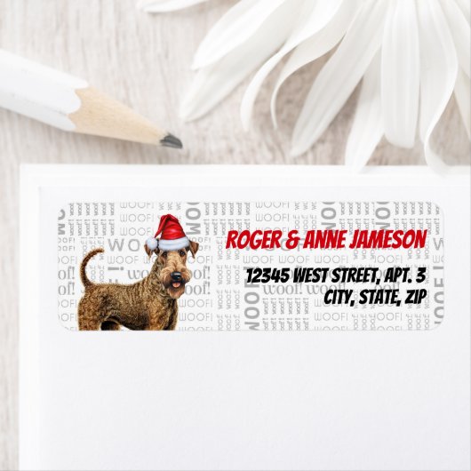Kerst Airedale Terrier Hond Vakantieadres Etiket (Insitu)