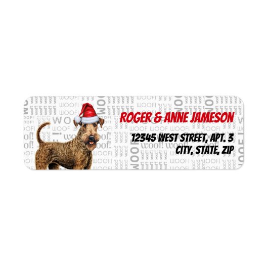 Kerst Airedale Terrier Hond Vakantieadres Etiket (Voorkant)