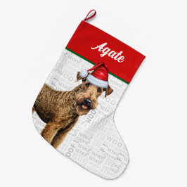 Kerst Airedale Terrier Naam Woof Achtergrond Grote Kerstsok