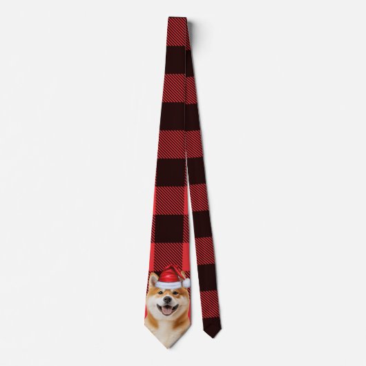 Kerst Akita-hond Rood Buffalo-geruite Kerstmis Stropdas (Voorkant)