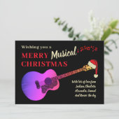 Kerst akoestische gitaar zwart en roze feestdagenkaart (Staand voorkant)