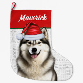Kerst Alaskan Malamute Naam Woof Achtergrond Grote Kerstsok