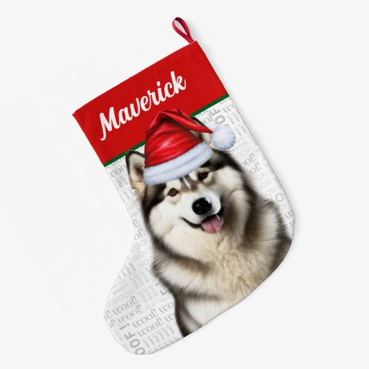 Kerst Alaskan Malamute Naam Woof Achtergrond Grote Kerstsok (Achterkant (Hangend))
