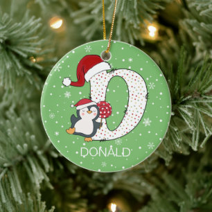 Kerst alfabet D Santa Hat Penguin Sneeuwvlok Keramisch Ornament