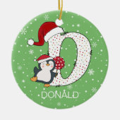 Kerst alfabet D Santa Hat Penguin Sneeuwvlok Keramisch Ornament (Voorkant)