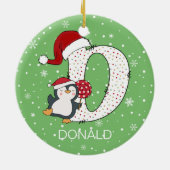 Kerst alfabet D Santa Hat Penguin Sneeuwvlok Keramisch Ornament (Achterkant)