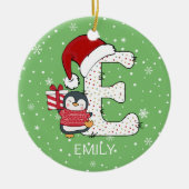 Kerst alfabet E Santa Hat Penguin Sneeuwvlok Keramisch Ornament (Voorkant)