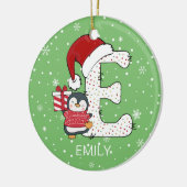 Kerst alfabet E Santa Hat Penguin Sneeuwvlok Keramisch Ornament (Links)